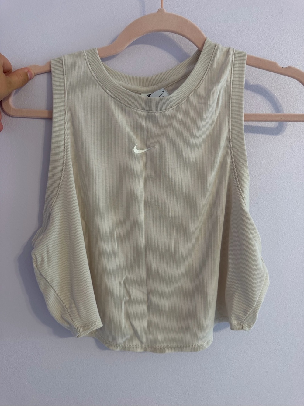 Nike Women’s Beige Ribbed Tank with White Swoosh